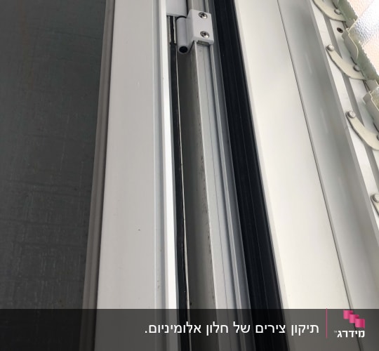 צירים לבנים של תריסים על חלון פתוח